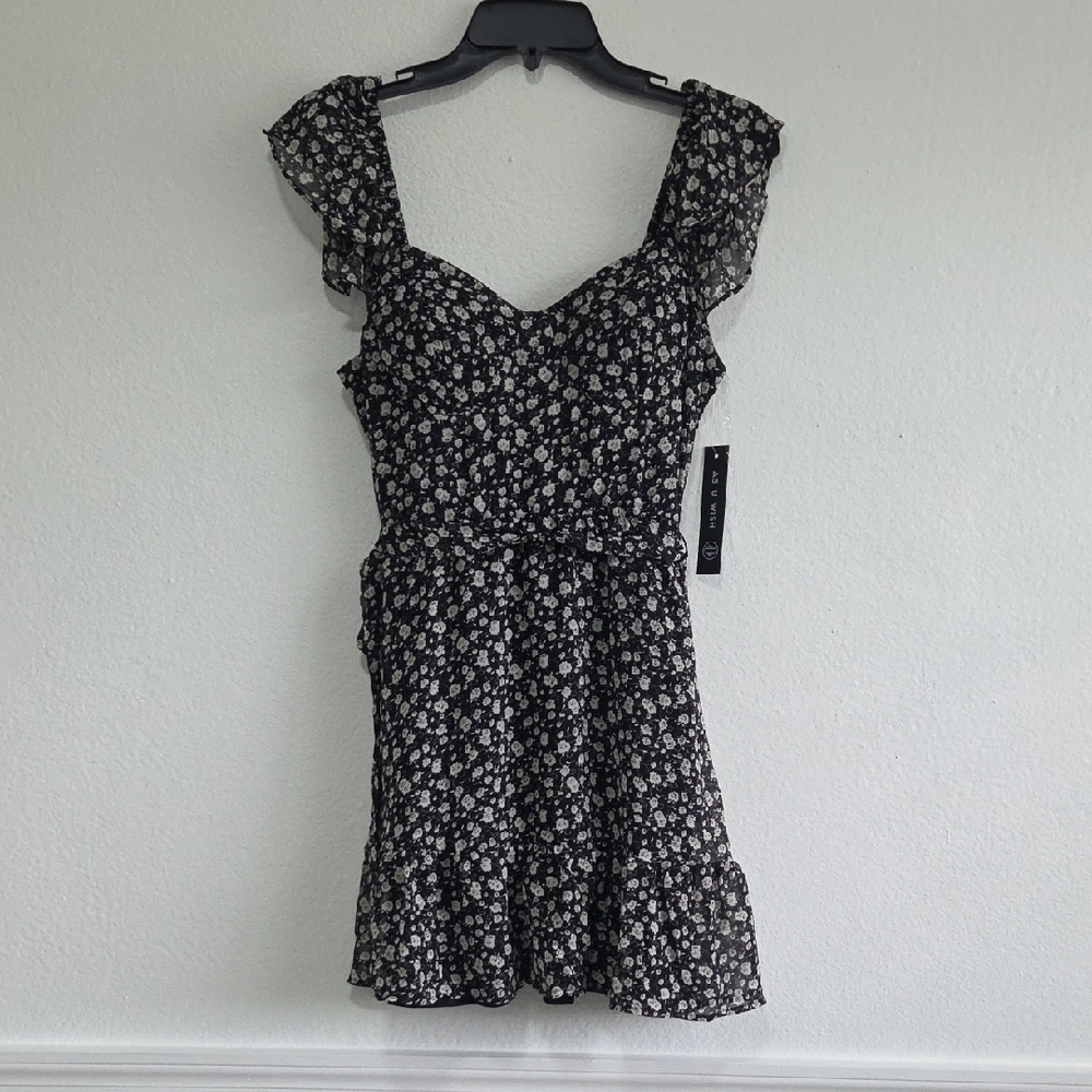 As U Wish Black and White Floral Mini Dress